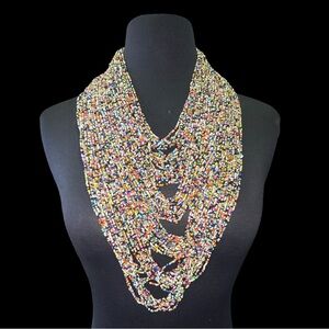 Boho Multistrand Seed Bead Statement Necklace – Layered Bib Style – New